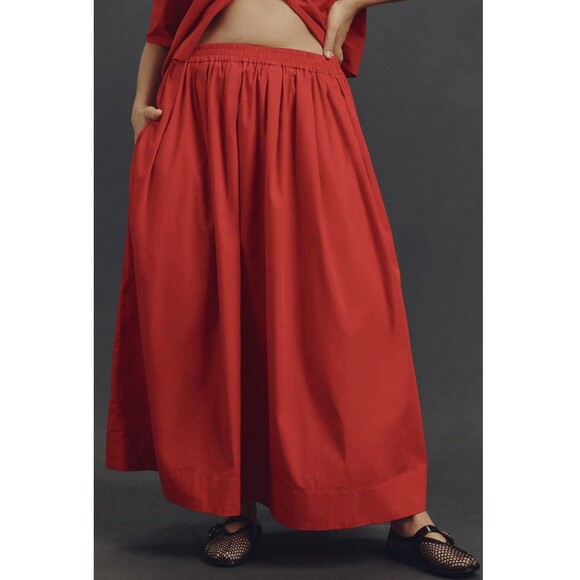 Anthropologie Maeve Pull-On Circle Skirt Sz Lg Red - Picture 2 of 10